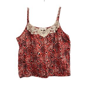 Jones New York Sleeveless Tank Top Large L Orange Floral Crochet Details Cotton